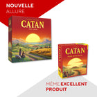 Jeu Catan, version anglaise-Inclus dans la boîte : 19 tuiles de terrain, 6 pièces de cadre marin, 9 pièces de port, 18 jetons circulaires, 95 cartes de ressources, 25 cartes de développement, 4 cartes " coût de construction ", 2 cartes spéciales, 16 villes (4 de chaque couleur), 20 colonies (5 de chaque couleur), 60 routes, 2 dés, 1 voleur, 1 livre de règles.