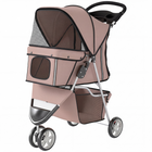 PawHut - Poussette pour animaux de luxe à 3 roues avec frein, auvent, porte-gobelets - café-Design léger et pliable qui facilite le rangement et le transport  
