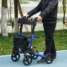 HOMCOM - Déambulateur pliant à roulettes 8 po, réglable avec siège et sac - bleu-Siège en tissu avec dossier pour que vous puissiez vous asseoir confortablement lorsque nécessaire 
