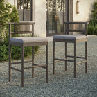 Modway - Eleni Terrasse extérieure Bois de teck Tabourets de bar Ensemble de 2 - Caillou-Coussins en mousse pare-soleil