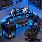 HOMCOM - bureau de jeu industriel 79 po avec éclairage RGB et ports USB - noir-Comprend un plateau pour clavier, un support pour unité centrale et deux tiroirs de rangement