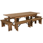 Flash Furniture - Ensemble de table de campagne pliante rustique antique de 8 pi x 40 po de la série HERCULES et 6 bancs-Construction en pin massif