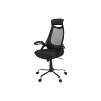 Monarch Specialties - 7268 Chaise De Bureau Dossier Haute Exec - Meche Noir/Chrome-Chaise de bureau de type direction de qualité commerciale à haut dossier en tissu maillé de polyester noir, durable, résistant aux taches et permettant une aération pour plus de confort