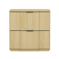 Manhattan Comfort - Table de nuit Clive 22" style mid-century moderne à 2 tiroirs - Naturel et Noir-Table de nuit aux lignes épurées fabriquée en bois manufacturé avec des accents métalliques pour un look de chambre moderne et raffiné