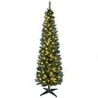 HOMCOM - Arbre de Noël artificiel illuminé 6 pi avec lumières LED blanc chaud-Sapin de Noël artificiel de 6 pieds de haut dans un style crayon fin 