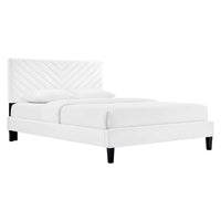 Modway - Roxanne Performance Velvet Lit de plateforme complet, Blanc-Lit double moderne vintage