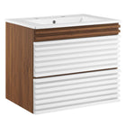 Modway - Render Support mural de 24" Vanette de salle de bain - Blanc Noyer Blanc-Vanité moderne du milieu du siècle