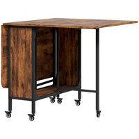 HOMCOM - table à manger pliante à roulettes 51 po avec rallonge rabattable et étagère de rangement pour 6 personnes - brun rustique-2 rallonges latérales relevables augmentent l’espace de surface et se replient pour un rangement compact 