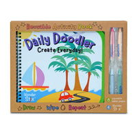 The Pencil Grip - Cahier d'activités réutilisable Daily Doodler - Couverture Voyage, 4 Wonder Stix inclus-Cahier d'activités réutilisable « Daily Doodler » avec couverture voyage et couverture arrière pour créer un quotidien.