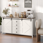HOMCOM - Buffet de style ferme 60 po avec portes coulissantes de grange et tiroirs - blanc crème-Deux étagères réglables à trois niveaux accueillent des objets de différentes tailles