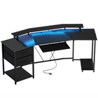 HOMCOM - bureau de jeu industriel 79 po avec éclairage RGB et ports USB - noir-Bande lumineuse RGB intégrée qui améliore l'ambiance et l'immersion