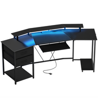 HOMCOM - bureau de jeu industriel 79 po avec éclairage RGB et ports USB - noir-Bande lumineuse RGB intégrée qui améliore l'ambiance et l'immersion