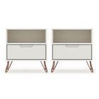Manhattan Comfort - Rockefeller Table de Nuit 1 Tiroir Style Mid-Century Modern 51 cm - Blanc Cassé - Lot de 2-Table de chevet 2 pièces style milieu du siècle pour chambre et salon