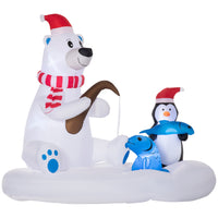 Outsunny - Ours polaire et pingouin de pêche gonflables de 6' pour Noël avec LED - Blanc-L'ours polaire avec le bonnet du Père Noël et le pingouin qui pêche à bord du gonflable permet de créer un ensemble cohérent pour Noël 