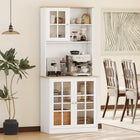 HOMCOM - Armoire de cuisine avec 3 compartiments, 2 étagères ouvertes et plan de travail - blanc-2 armoires, 1 armoire ouverte et une étagère ouverte sur le dessus offrent un espace de rangement généreux 