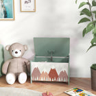 Qaba - Organisateur de rangement pour coffre à jouets - Vert-L'angle d'ouverture maximum du couvercle est de 70 degrés, peut être arrêté à n'importe quel angle 