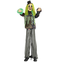HOMCOM - Clown animé grandeur nature 6 pi avec activation sonore par mouvement - vert-Un décor d'Halloween extérieur de clown de cirque en vêtements colourés 