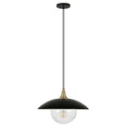 Hudson&Canal - Suspension Alvia de 37,8 cm de large avec abat-jour en métal et verre, - Noir mat/laiton/transparent-Conçu pour une ampoule à incandescence de 60 W - ampoule LED de 9 W, ampoule fluorescente (CFL) de 13 W ou ampoule LED à ballast automatique de 9 W, ampoule à culot E26, ampoule non incluse