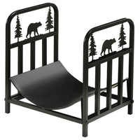 Outsunny - Porte-bûches avec motif ours et sapin- range-bûches- noir-Conçu avec un motif d'ours mignon et d'arbre, élégant et attrayant 