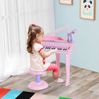 Qaba - Mini piano électronique musical 37 touches avec microphone et tabouret - Rose-Basculez entre 8 types de sons d'instruments : piano, orgue, violon, flûte, boîte à musique, guitare, mandoline, trompette 