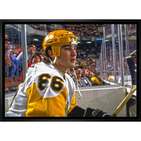 Mario Lemieux Pittsburgh Penguins On Bench sur toile - Toile encadree - 31" x 22"-Impression sur toile de qualité supérieure avec bordures enveloppées