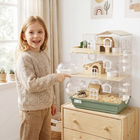PawHut - Grande cage pour hamster, habitat acrylique 3 niveaux avec bouteilles d'eau-Les panneaux en acrylique haute transparence offrent une vue à 360 degrés pour une observation et une interaction faciles  
