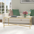 Hudson&Canal - Table basse rectangulaire Henley , 122 cm de large, avec plateau en verre - Laiton-Nettoyer avec un chiffon doux et sec, sans produits chimiques agressifs ni produits de nettoyage abrasifs