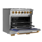 Kucht - 36 po Série KXP Cuisinière double énergie Gaz naturel - Acier inoxydable/Or-Cuisinière en acier inoxydable avec poignée professionnelle dorée pour une expérience culinaire ultime