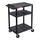Luxor - Chariot utilitaire multimédia à trois plateaux plats de 34" H avec bloc d'alimentation Luxor ENDURA AV - 24" L x 18" P - noir-Ce chariot utilitaire multimédia comprend trois plateaux plats fabriqués à 100 % en polyéthylène haute densité recyclé, offrant des surfaces solides et écologiques