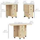 HOMCOM - Table à manger pliante à abattant roulant avec tiroirs et armoire de rangement pour 4-6 personnes - bois naturel-Deux tiroirs et un meuble offrent un espace de rangement discret 