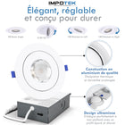 Impotek - Luminaire encastré orientable DEL 4 po 9W 5CCT gradable – Paquet de 12-Luminosité exceptionnelle et gradation réglable - Illuminez votre espace avec le summum de la technologie LED. Notre lumière de plafond encastrée offre des lumens supérieurs pour une luminosité inégalée tout en maintenant une efficacité énergétique de seulement 9 watts pour 800 lumens. Profitez d’une gradation fluide de 5 % à 100 %, garantissant une compatibilité avec une large gamme de gradateurs sur le marché. Veuillez noter 
