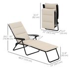 Outsunny - Chaise longue pliante avec coussin - dossier réglable - beige-Rembourrage doux assurant une assise confortable