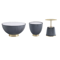 Manhattan Comfort - Ensemble de 3 tables : table basse et tables d’appoint Anderson modernes, revêtement similicuir gris-Ensemble moderne de table basse et de tables d’appoint 3 pièces pour salon