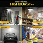 Bell+Howell - Éclairage d'atelier à LED Highburst Pro - 10 000 lumens-Utilisez à l'intérieur ou à l'extérieur : La conception étanche IP66 vous permet d'utiliser cette lumière dans des conditions humides et sèches, de l'utiliser pour éclairer votre zone de travail, qu'elle soit à l'intérieur ou à l'extérieur