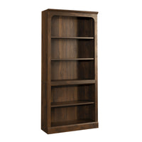 Sauder - Bibliothèque Arch à 5 étagères - Grand Noyer-Rangement multi-pièces: cette bibliothèque fonctionnelle à 5 étagères peut répondre à vos besoins de rangement dans différentes pièces: salon, bureau, cuisine, atelier ou salle de bain