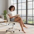 HOMCOM - Chaise de bureau pivotante sans accoudoirs aspect velours à hauteur réglable - crème-Couleur : Crème, Blanc