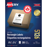Avery - Étiquettes rectangulaires blaches avec TrueBlock, 8-1/2 po x 5-1/2 po, Paquet de 200 (5126)-8-1/2po x 5-1/2po, blanche