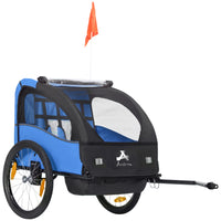 Aosom - Remorque vélo bébé 2 places avec sac de rangement, harnais 5 points, fanion de sécurité et réflecteurs - Bleue-Accueille confortablement 2 enfants et comprend des poches de rangement 