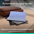 Logitech - Keys-To-Go 2, clavier Bluetooth portable pour tablette avec coque intégrée - Lilac-Trois ans d'autonomie: autonomie longue durée jusqu’à 3 ans pour une frappe sans souci, le clavier sans fil portable Keys-To-Go 2 est fourni avec des piles bouton préinstallées