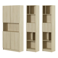 South Shore - Liora - Ensemble bibliothèque et 2 bibliothèques étroites 5 tablettes modulaire- Chêne blanchi-Solution de rangement 3 en 1 : ce lot comprend 1 étagère 4 portes et 2 bibliothèques étroites. Placez-les côte à côte ou séparément selon la disposition de votre salon.