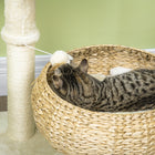 PawHut - Arbre à chat 28 po avec griffoir et lits doubles pour chats d’intérieur - beige-Convient pour 1 ou 2 chatons de moins de 10 lb (5 kg) 
