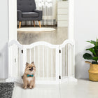 PawHut - Barrière pour animaux autoportante avec 2 pieds de support - blanc-Elle possède trois panneaux fixés ensemble avec des charnières 