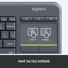 Logitech - Clavier tactile sans fil K400 Plus - noir - anglais-Conçu pour un confort et contrôle sans problème, le clavier HTPC bénéficie d'une connectivité sans fil jusqu'à 10m, touches silencieuses et large pavé tactile