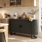 HOMCOM - Buffet moderne cannelé 55 po avec portes coulissantes - grain de bois noir-Les pieds métalliques de 5,9 po permettent aux robots aspirateurs d'accéder facilement en dessous pour le nettoyage