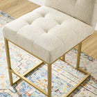 Modway - Privy Tissu rembourré Tabouret de comptoir - Beige doré - Ensemble de 2-Base géométrique en acier inoxydable doré