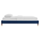 Modway - Harlow Performance Velvet Cadre de lit plateforme Queen, Marine-Système de soutien en lattes de bois