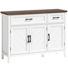 HOMCOM - Buffet de style ferme 44 po avec portes à chevrons et tiroirs - blanc-Deux tiroirs et des armoires offrent un espace de rangement polyvalent pour les essentiels