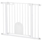 PawHut - Barrière pour animaux extra large 30"-41" avec petite porte - 30"L - Blanc-Cette barrière de sécurité pour escaliers permet à la porte de s’ouvrir dans les deux directions