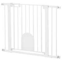PawHut - Barrière pour animaux extra large 30"-41" avec petite porte - 30"L - Blanc-Cette barrière de sécurité pour escaliers permet à la porte de s’ouvrir dans les deux directions