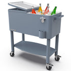 Permasteel - Glacière de patio roulante 80 pintes avec séparateur et étagère - bleue-Fonctions supplémentaires : ouvre-bouteilles et récupérateur de capsules